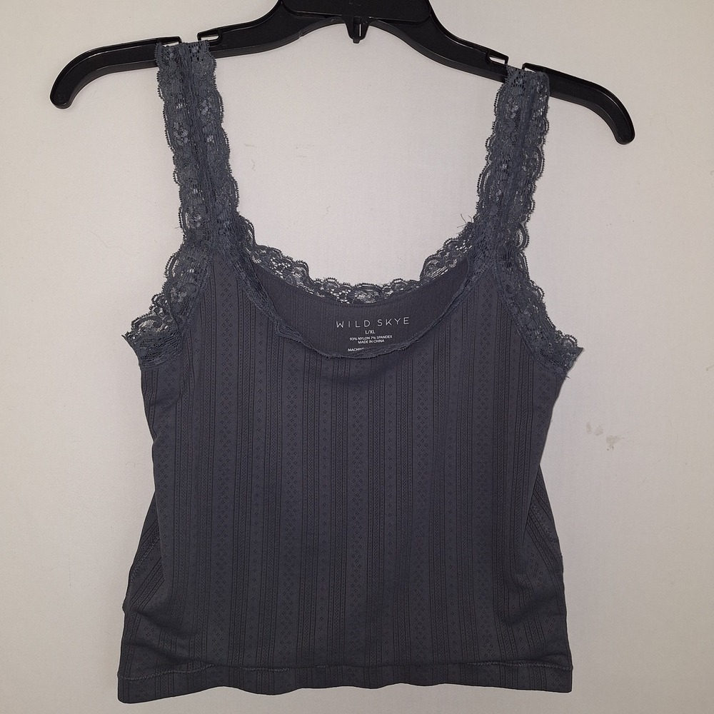 Cottagecore Coquette Wild Skye Tank Top L XL Lace Camisole Ribbed Downtown Girl